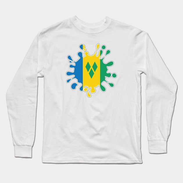 St Vincent and the Grenadines National Flag Paint Splash Long Sleeve T-Shirt by IslandConcepts